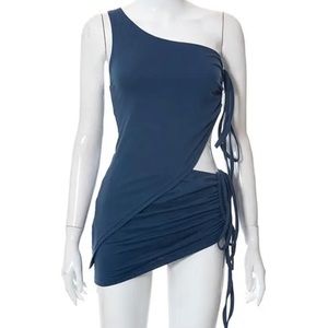 drawstring summer one shoulder 2 piece set